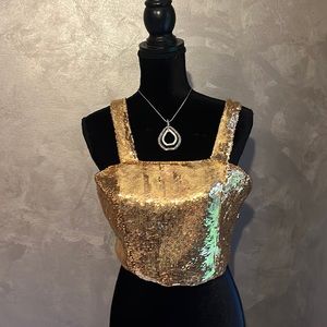 Gold sequin strappy crop top from Francesca’s, size large, New with Tags!